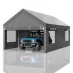 Nuturelly 12x20 FT Carport, Heavy Duty Carport Canopy with Roll-up Windows, Portable Garage with Removable Sidewalls & Doors, Car Canopy with All-Season PE Tarp for Car, Truck, Boat(Gray)