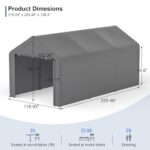 Carport, 10‘ x 20’ Heavy Duty Portable Garage All-Season Car Canopy w/Removable Sidewall & Doors, Carport Canopy Party Tent w/Water-Resistant Tarp for Backyard (Grey, 10‘ x 20’) - Image 5