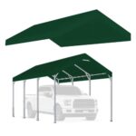 Vanteriam 12'x20' Upgraded Carport Replacement Top Canopy Cover for Car Garage Shelter Tent Party Tent with Ball Bungees Green (Only Top Cover, Frame is not Included)