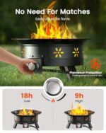 AMADA HOMEFURNISHING 19″ Propane Fire Pit with Grill Grate, 58,000 BTU, Folding Legs, Propane Tank Holder, Cover, and Carry Strap, No Ignition Needed, Easy Flame Adjustment, Portable - Image 3