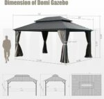 Domi 10’ X 14’ Hardtop Gazebo Canopy with Netting & Curtains, Outdoor Metal Gazebo with Galvanized Steel Double Roof for Patio Lawn and Garden, Gray - Image 4