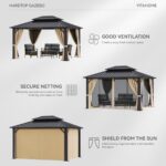 YITAHOME 10X12FT Hard Top Metal Gazebo Patios Double Roof Canopy Aluminum Frame Garden Gzebo Tent Curtains Netting for Patios Backyards Decks Lawns Brown - Image 4