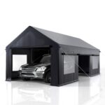 AirWire Carport 12' x 20' Heavy Duty Portable Garage, Carport Canopy with Side-Opening Door & Roll-Up Windows, Car Canopy Reinforced Four-Hole Base for Car, Truck, Boat, Party, Black - Image 6