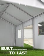 KYBOLT 10 x 20 Ft Heavy-Duty Carport, Portable Garage, 180g PE Waterproof Canopy and 8 x 1.0 mm Poles for Full-Size Pickup Trucks, Boats, and SUVs - White - Image 4