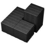 48 Pack Plastic Interlocking Deck Tiles, 10"x10" Patio Flooring Waterproof Outdoor Indoor Flooring Deck Tiles All Weather Use, Patio Floor Decking Tiles for Porch Poolside Balcony Backyard, Dark Grey