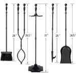 AMAGABELI GARDEN & HOME 5 Pcs Fireplace Tools Set 31" Wrought Iron Handle Large Fire Tool Set and Holder Indoor Outdoor Fireset Fire Pit Stand Poker Shovel Brush Wood Stove Log Tongs Accessories - Image 3