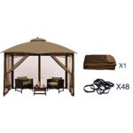 Gazebo Universal Replacement Mosquito Netting – Hugline 10' x 10' Outdoor Mesh Netting Screen 4-Panel Sidewall Curtain with Zipper (Brown) - Image 4