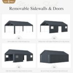 Sophia & William Carport Storage Shed 13x24 ft Portable, Heavy Duty Car Port Canopy Garage Shelter with Sidewalls and Roll Up Doors for Automobile Boat Motorcycle Bike, Gray - Image 6