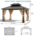 Litake 10x13ft Hardtop Gazebo Double Roof with Nettings and Curtains, Aluminum Frame, Heavy Duty Galvanized Steel Outdoor Vertical Stripes Roof for Garden, Patio, Lawns, Parties, Brown - Image 6