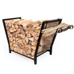 FireProof Pros Firewood Rack Outdoor and Indoor Firewood Storage with Kindling Hooks. 25.6in Double Coated Fire Wood Rack. Waterproof Rustproof Stable Log Holder and Fireplace Decor Organizer