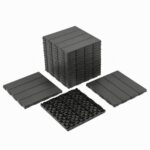 Panana 9Pcs Plastic Interlocking Deck Tiles, 12"x12" Waterproof Outdoor Composite Flooring Floor Decking Tiles for Porch Poolside Balcony Backyard, Dark Gray