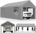 COBIZI 12x20ft Carport Heavy Duty, Portable Garage with Removable Sidewalls (Machine Washable), Ventilated Windows & Built-in Sandbags, Car Canopy for Truck, Boat, SUV, Waterproof, Gray