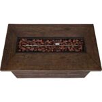 Shine Company Merida 48 in Rectangular 50,000 BTU Outdoor Glass Fiber Reinforced Concrete Propane Gas Fire Pit Table w/GFRC Tabletop, Stainless Steel Burner, Lava Rocks, Natural Wood Look - Brown - Image 3