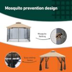 Covered Outdoor Patio Gazebo 11'x11' with Netting, Outdoor Gazebo with Stable Frame, Canopy Tent with Double Roofs and Ceiling Hooks, Pop Up Canopy Tent for Patio Lawn (Brown) - Image 7