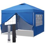 GDY 10x10ft Pop Up Canopy Tent with Sidewalls, Beach Tent, Easy Set up Gazebo for Events, Parties, Camping, Blue.