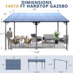10x14 FT Outdoor Pergola Gazebo - Large Wall-Mounted Hardtop Lean-to Gazebo Sunroom Canopy Outdoor Pergola with Waterproof Roof, Heavy Duty Waterproof Patio Awning for Patio, Decks, Backyard, Grey - Image 2