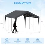 10x20 FT Heavy Duty Carport, Outdoor Portable Car Canopy Garage, Galvanized Steel Frame, UV-Resistant Waterproof PE Tarp Shelter for Vehicles, Boats, RVs, Driveway Carport, Gray - Image 2