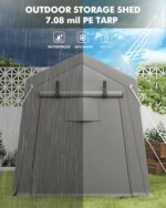 GarveeLife 6 x 8 ft Carport Storage Shed, Portable Garage with Roll-up Zipper Door, Heavy Duty Waterproof Tarp, Storage for Motorcycle, Bike, Firewood, Garden Tools - Image 4