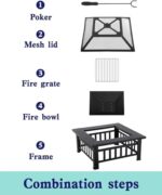 PayLessHere Outdoor Fire Pit, 32 Inch Firepit Table Metal Outdoor Fireplaces with Waterproof Cover for Outside Patio Camping and Garden - Image 2