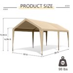 Gardesol Carport, 10' X 20' Heavy Duty Car Canopy with Powder-Coated Steel Frame, Easy to Assemble Portable Garage for Car, Boat, Party Tent with 180g PE Tarp for Wedding, Garden, 6 Legs, Beige - Image 2