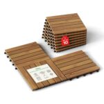 Idzo Interlocking Deck Tiles 9.6 SQFT - 10PCS Waterproof Acacia Wood Patio Tiles, Flooring Tiles for Indoor and Outdoor - Decking Stripe Pattern, 11.81 x 11.81 x 0.91 Inches, Golden
