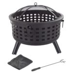 Outdoor Fire Pit - 26-Inch Round Lattice Wood Burning Firepit with Screen, Poker, Grate and Cover - Wood Fire Pits & Outdoor Fireplaces by Pure Garden - Image 7