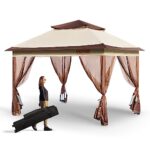 VEVOR Pop up Gazebo for 8-10 Person, with Mosquito Netting, Metal Frame, and PU Coated 250D Oxford Cloth, Outdoor Canopy Shelter for Patio, Backyard, Lawn, Garden, Deck, 11 x 11 FT, Brown