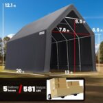 KING BIRD 13X20FT Heavy Duty RV Carport - 12.3FT Ultra High Peak Anti-Snow Outdoor Storage Shed Shelter for Full-Size Trucks/SUVs with Roof Racks, Boats. Garage Car Canopy-Dark Gray - Image 5