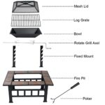 SINGLYFIRE 37 Inch Fire Pit Table with Grill for Outside Large Square Wood Burning firepit Heavy Duty Steel Bonfire Pit Cooking with Spark Screen Log Grate Poker for Backyard Garden Camping - Image 9