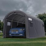 KING BIRD 10' x 20' Heavy Duty Carport with Roll-up Ventilated Windows Round Style Outdoor Instant Garage Anti-Snow Car Canopy with Reinforced Ground Bars