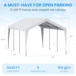 Carport 12x20 Heavy Duty Portable Garage,Galvanized Frame Carport Canopy,Portable Garages and Shelters with 8 Leg&4 Wind Rope,Car Tent Garage with All-Season Tarp for Boat Truck,Without Sidewall - Image 2