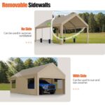 JAMFLY Carport, 12x20 ft Heavy Duty Carport with Roll-up Windows, Portable Garage with Removable Sidewalls & Doors, Car Canopy with Sandbags and All-Season Tarp for Car Boat Truck Motorcycle, Khaki - Image 2