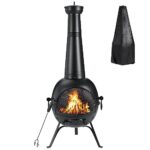 SINGLYFIRE Prairie Fire Outdoor Chiminea Fireplace Deck or Patio Backyard Wooden Fire Pit with Chiminea Cover Rust-Free Iron Black