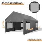 JY QAQA Carport, 12x20 FT Heavy Duty Carport with Removable Side Walls and Doors, Portable Garage with Roll-Up Window and Sandbags, Car Canopy with All-Season Tarp for Cars, Trucks, Boats, Gray - Image 4