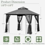 ECOTOUGE Outdoor Gazebo 10'x10', Heavy Duty Canopy Tent with Soft Double Roofs & Metal Corner Frame Shelves, Party Tent Shelter with Mosquito Netting for Patio, Deck, Backyard, Grey - Image 5