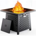 Ciays 32 Inch Propane Fire Pits,50,000 BTU Gas Fire Pit Table for Outsides with Steel Lid and Lava Rock, 2-in-1 Square Fire Table for Gatherings Parties on Patio Deck Garden Backyard, Black