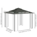 Outsunny 10' x 10' Metal Patio Gazebo, Double Roof Outdoor Gazebo Canopy Shelter with Tree Motifs Corner Frame and Netting, for Garden, Lawn, Backyard, and Deck, Gray - Image 7