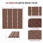 44 Pack Interlocking Deck Tiles, 12"x12"x0.8" Plastic Patio Flooring Outdoor Waterproof, All Weather Use for Balcony Porch Backyard Poolside（Brown,Stripe） - Image 3