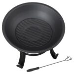 22 Inches Portable Fire Pit Outdoor Wood Burning Steel Lightweight BBQ Grill Firepit Bowl with Log Grate&Poker for Outside Patio Campfire Bonfire Backyard - Image 8