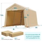 ADVANCE OUTDOOR 8X14 ft Steel Metal Peak Roof Portable Garage Shelter Storage Shed Carport for Motorcycle Bike or Garden Tools with 2 Roll up Doors & Vents, Beige - Image 5