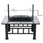 Fire Pit Table for Outside 37 Inch Square Firepits with Grill Large Wood Burning Heavy Duty Steel BBQ Bonfire Pit Outdoor Cooking with Spark Screen Log Grate Poker for Backyard Garden Camping