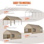 JAMFLY Carport, 12x20 ft Heavy Duty Carport with Roll-up Windows, Portable Garage with Removable Sidewalls & Doors, Car Canopy with Sandbags and All-Season Tarp for Car Boat Truck Motorcycle, Khaki - Image 6