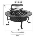 Panovue 42 Inch Fire Pit with 2 BBQ Grills, Wood Burning Fire Pits for Outside with Lid & Fire Poker, BBQ& Outdoor Firepit & Round Metal Table 3 in 1 for Patio, Picnic, Party - Image 4