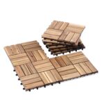 VICTORY RELAX Acacia Wood Decking Tiles 9PCS - Easy Snap Interlocking Deck Tiles for Patio Poolside Balcony Decor - All Weather Waterproof Flooring for Indoor & Outdoor (Round Joints)