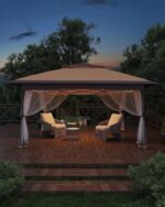 Garveelife Pop Up Gazebo 12x12, Canopy Tent with Mosquito Netting, One Push Setup for Backyard Patio Garden with 4 Sand Bags- Khaki - Image 9