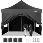 COBIZI 10x10 Easy Pop Up Canopy Tent, Instant Commercial Outdoor Gazebo with 4 Sidewalls, Waterproof and UV Protection 50+ Event Shelter for Camping, Family Parties & Patio with 4 Sandbags,Black