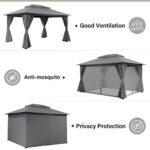 LAUSAINT HOME Outdoor Patio Gazebo 10'x13' with Expansion Bolts, Heavy Duty Party Tent & Shelter with Double Roofs, Mosquito Nettings and Privacy Screens for Backyard, Garden, Lawn, Smoke Grey - Image 8