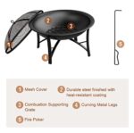 Fire Beauty Fire Pit for Outside Wood Burning,BBQ Grill Steel Fire Bowl with Spark Screen Cover,Log Grate,Poker for Camping Beach Bonfire Picnic Backyard Garden - Image 7