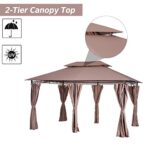Outsunny 10' x 13' Patio Gazebo, Outdoor Gazebo Canopy Shelter with Curtains, Vented Roof, Steel Frame for Garden, Lawn, Backyard and Deck, Khaki - Image 3
