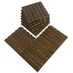 MCombo 10 Pieces Patio Wood Deck Tiles 12 x 12 inches, Interlocking Flooring Oiled Finish for Outdoor, Balcony and Backyard (Light Brown)